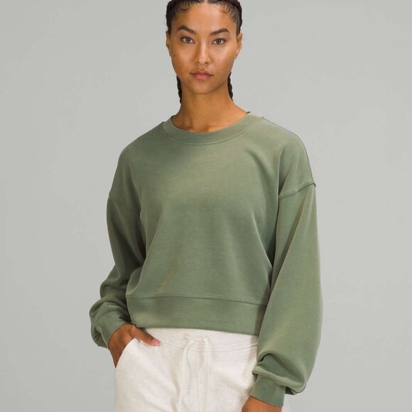 Lululemon Perfectly Oversized Cropped Crew Softstreme - Green Twill - Size 4 - Picture 1 of 11